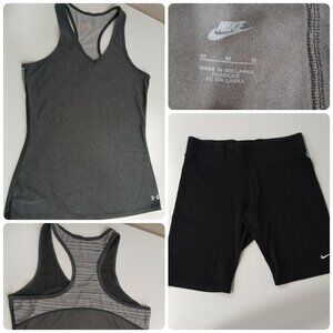 Nike Black Sport Shorts Medium and Under Armour Gray Tank Top Small. Bundle For